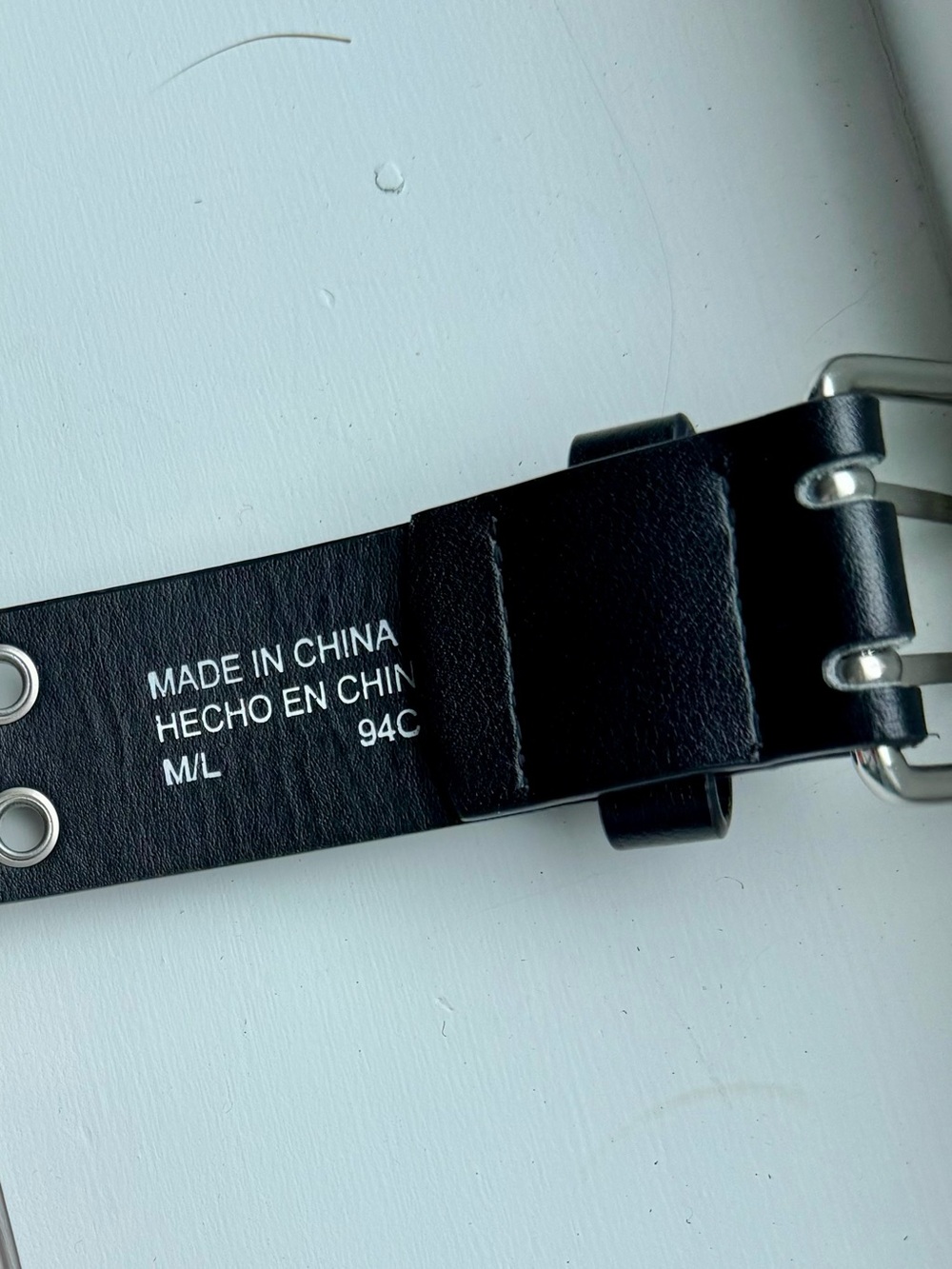 Black Double-Row Grommet Belt with Silver Buckle - Picture 6 of 6